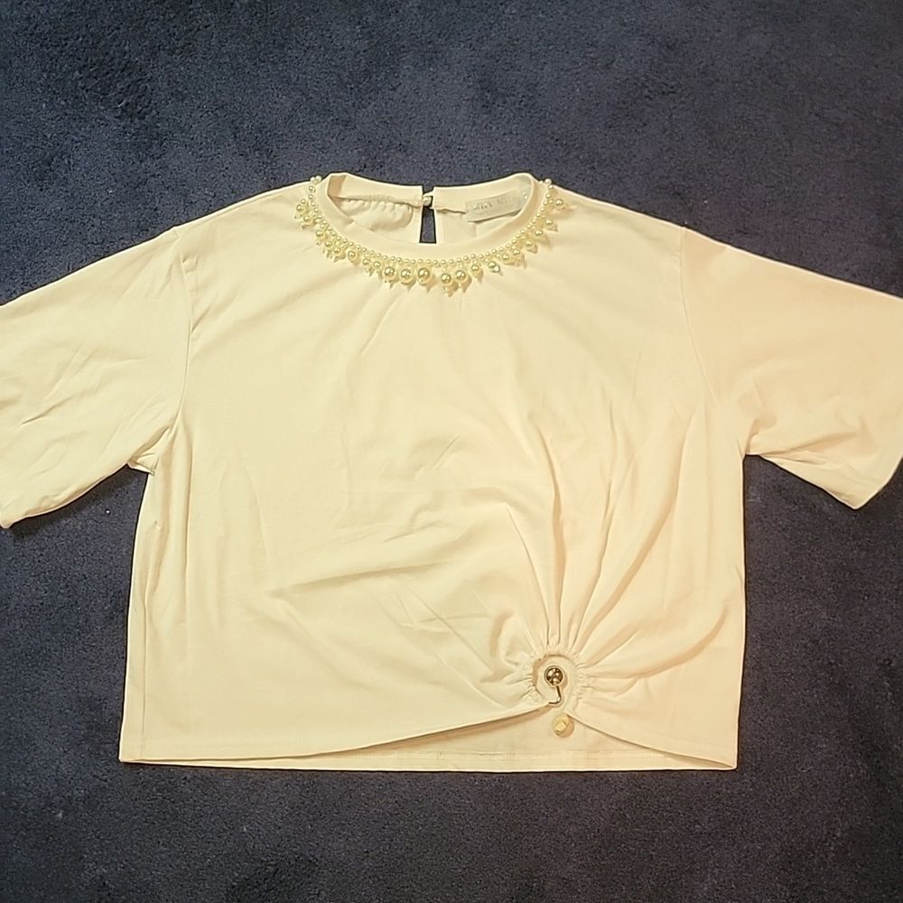 NWOT Muy Muy White Pearl-Embellished Women's Top Sz L - Picture 4 of 9